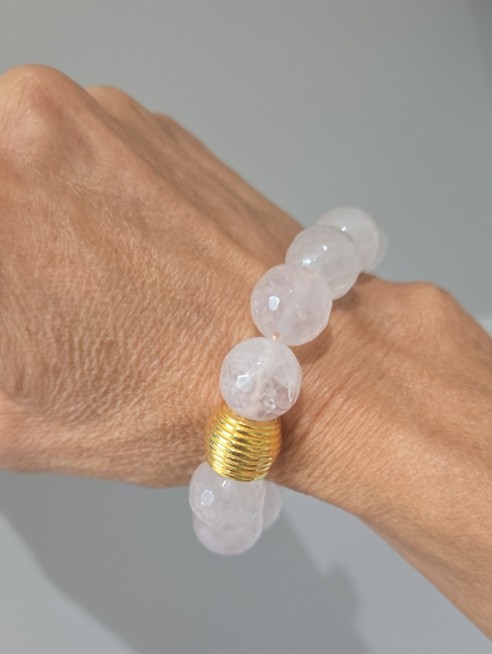 Faceted, Rose Quartz Beaded Bracelet with Gold Accent - Women Jewelry